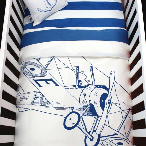 ORGANIC COTTON BIPLANE CRIB DUVET COVER - Picture 2 of 5